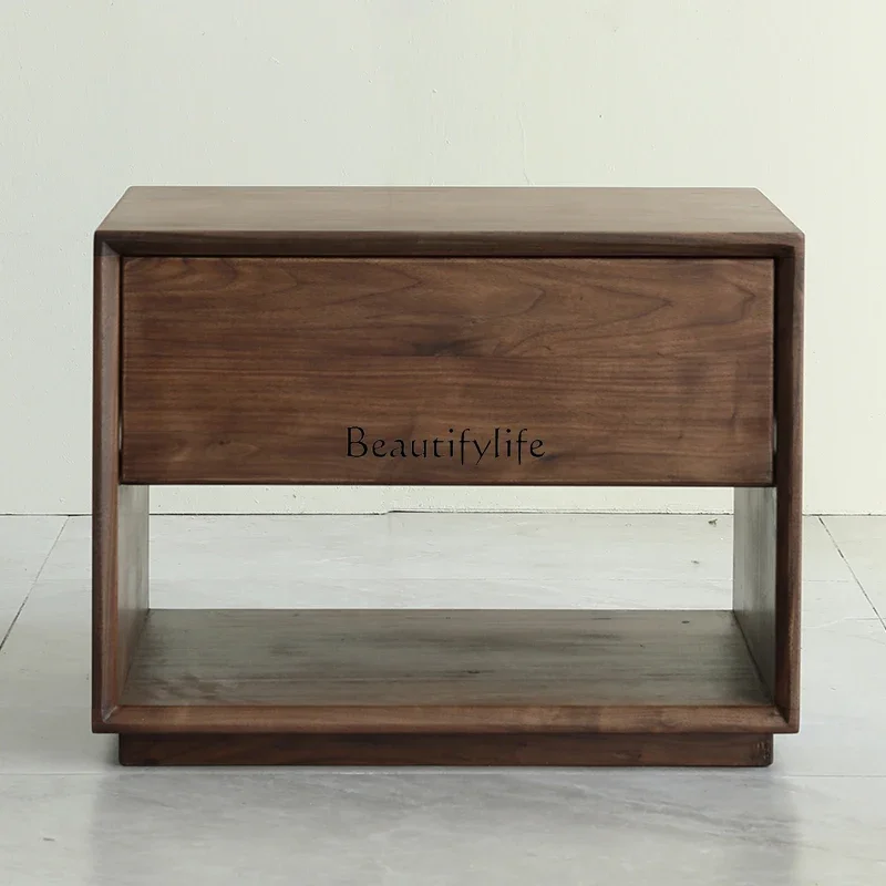 LNordic Solid Wood Bedside Table North America Black Walnut Modern Minimalist Small Chest of Drawers