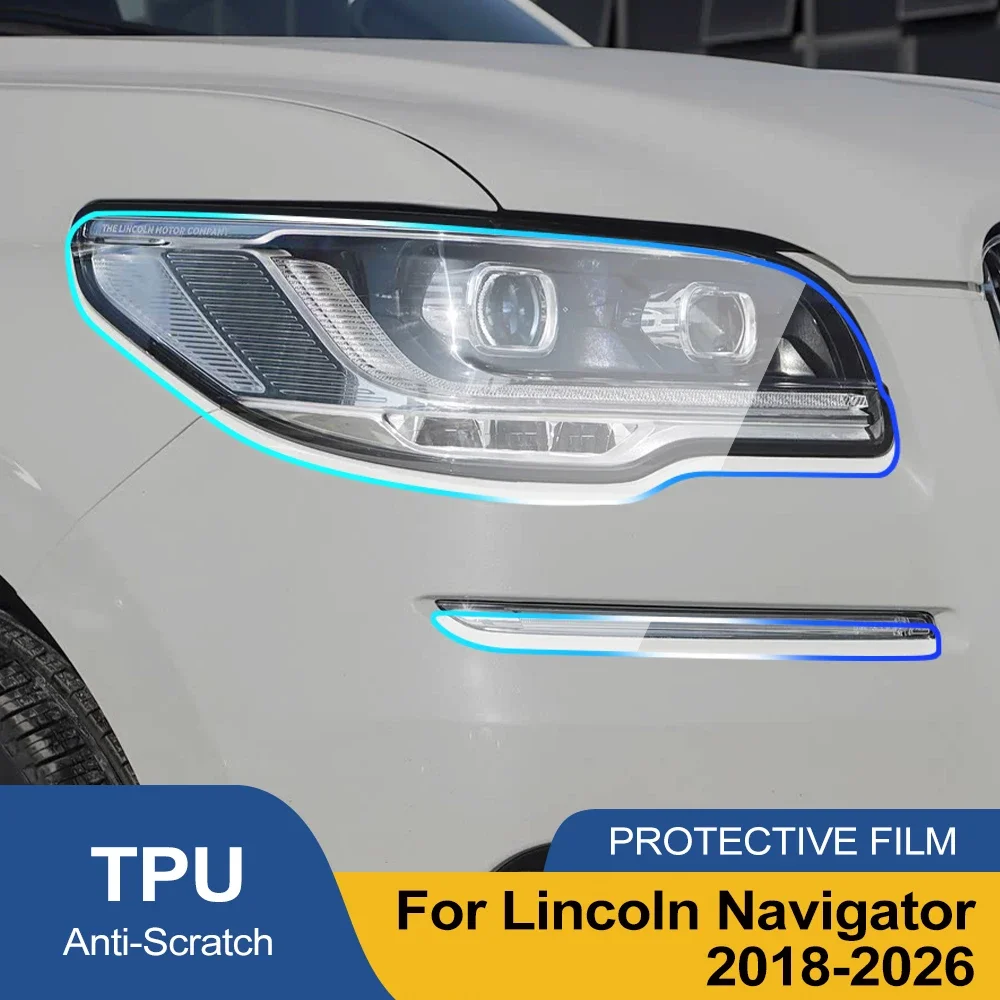 Custom Fit for Lincoln Navigator 2018-2026 High-Gloss Smoke Black Headlight Protective TPU PPF Pre Cut Anti-Scratch Vinyl Film view 2