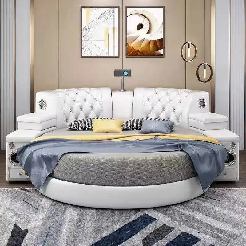 

Designs White Double Bed Queen Normal European King Size Lit Luxe Double Bed Japanese Circle Camas De Dormitorio Furniture Home