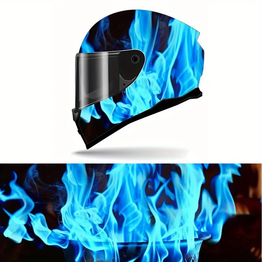 

Blue Flame Cool Helmet Painting Sticker - Waterproof, Scratch Resistant PVC Patch for Motorcycle Racing Helmet, Artistic Aesthet