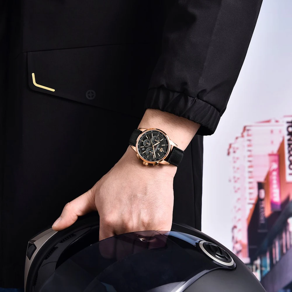 ساعة PAGANI DESIGN من أفضل العلامات التجارية على الموضة الأوروبية والأمريكية بتقويم كوارتز متعددة الوظائف رياضية مقاومة للماء من الجلد للرجال