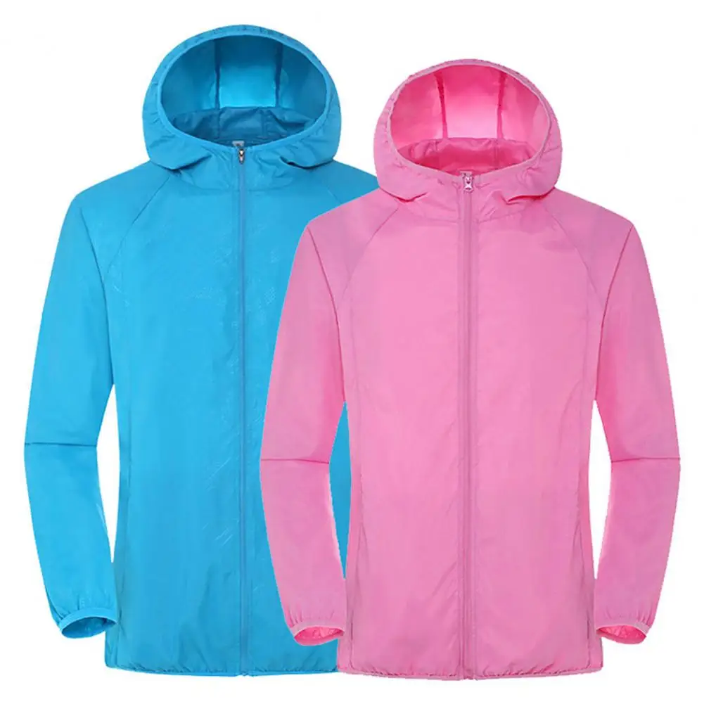 Hooded Long Sleeve Shrinkable Cuffs Pockets Zipper Windbreaker Jacket Men Women Waterproof Sun Protection Coat Fishing Clothes