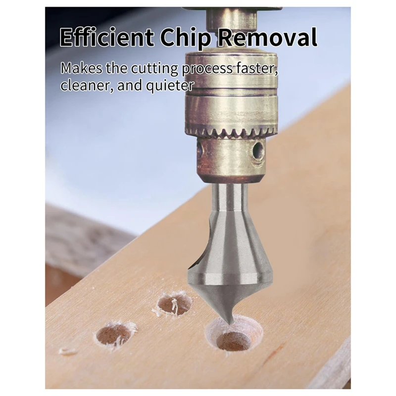 카운터 싱크 드릴 비트 세트, 라운드 생크 HSS(4241) 카운터 싱크 드릴 비트, 목재, 금속, 플라스틱, 실버 4 피스