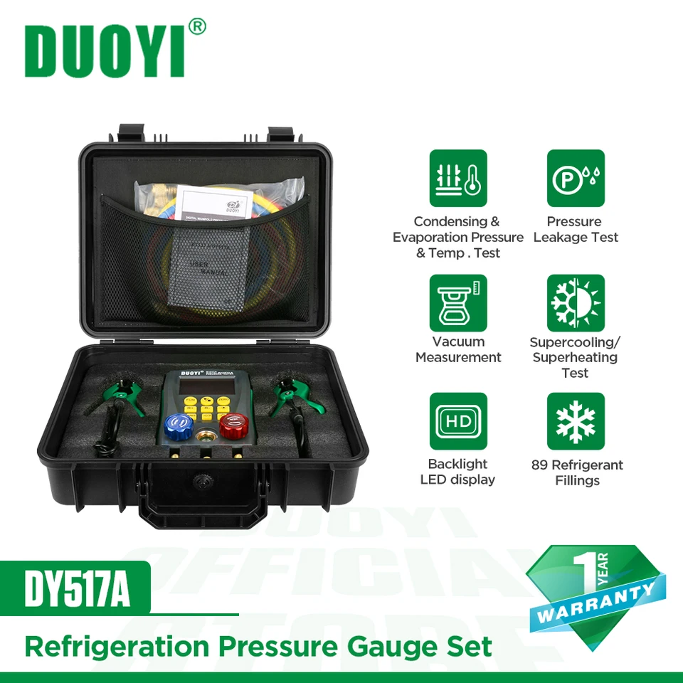 DUOYI DY517A Digital Manifold Gauge for HVAC Refrigeration