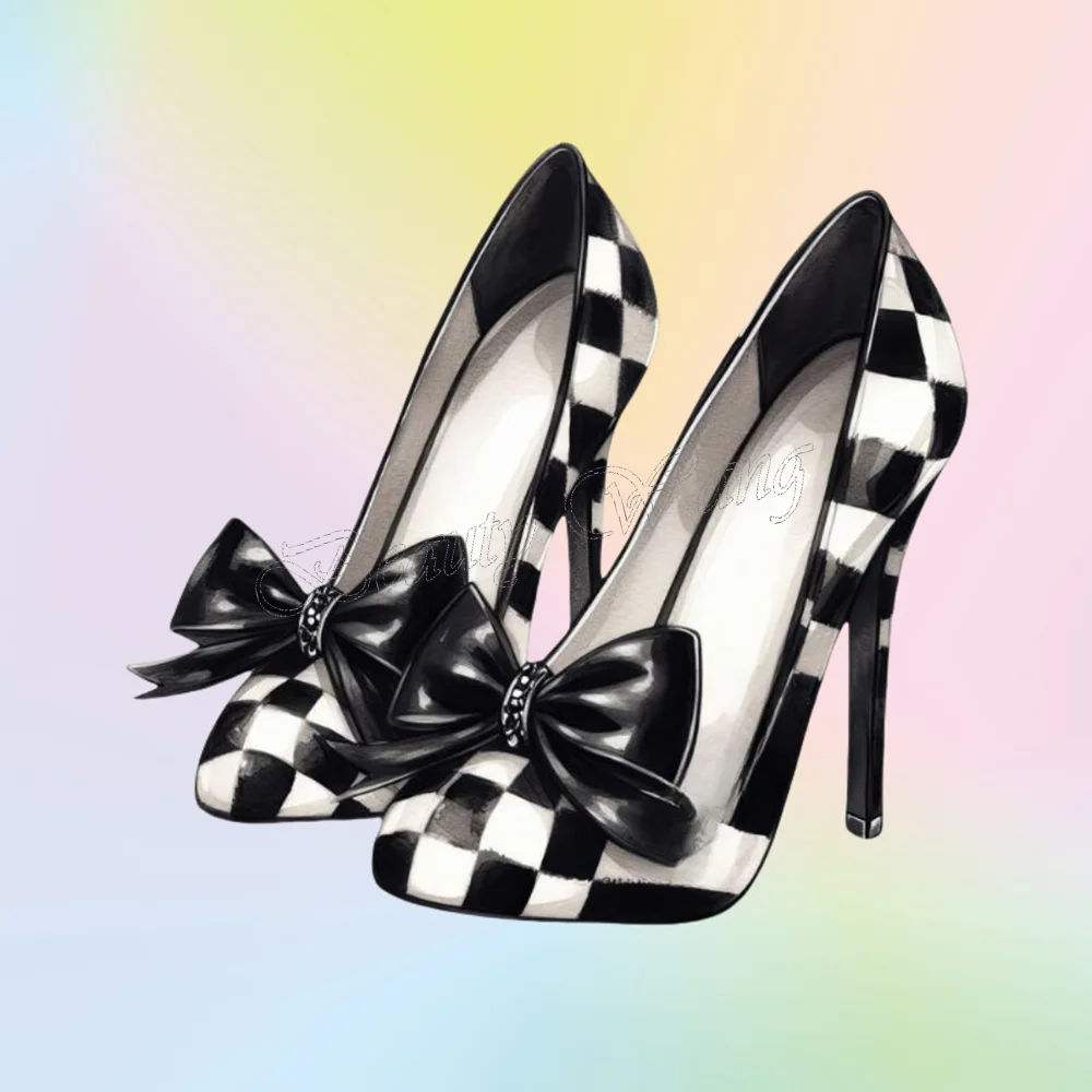 Black White Peep Toe Pumps Bow Knot Polka Dots Shoes Stilettos Heel High Heel Shoes for Women Shoes 2025 Zapatos Para Mujere