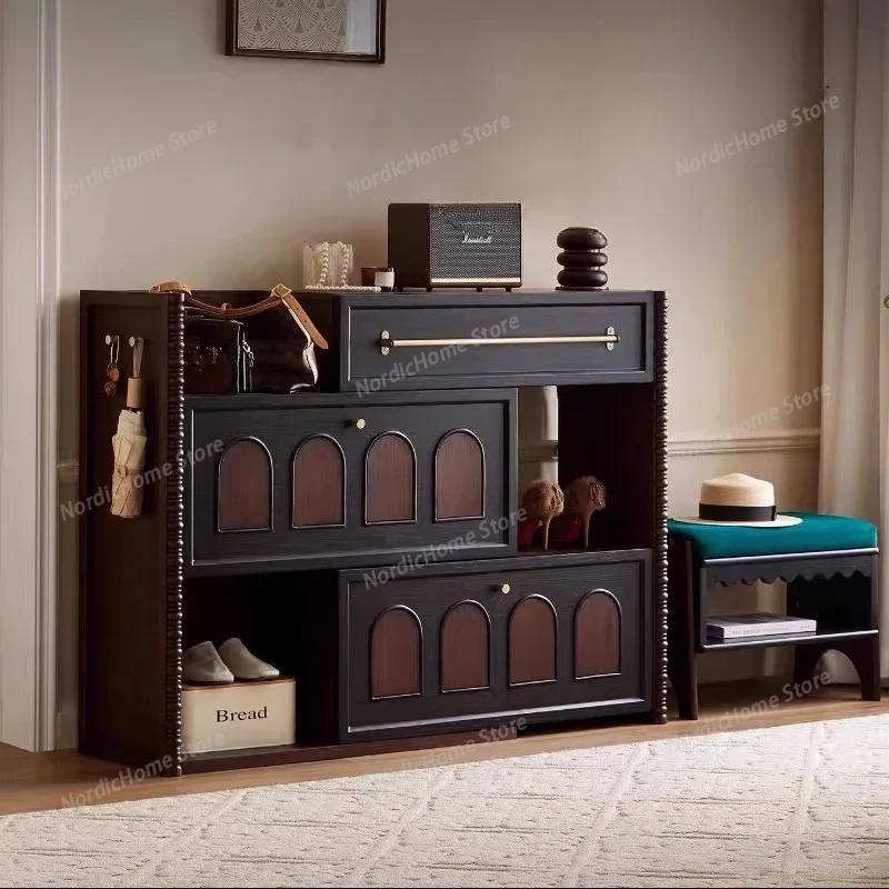 

retractable Multipurpose shoe cabinet Living room shoe rack zapatera home furniture French retro solid wood entrance cabinet