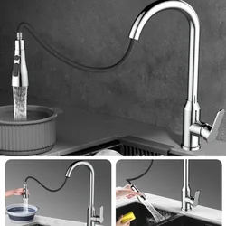 Pull-out electroplating kitchen faucet stainless steel telescopic vegetable basin hot cold faucet universal anti-splashing water