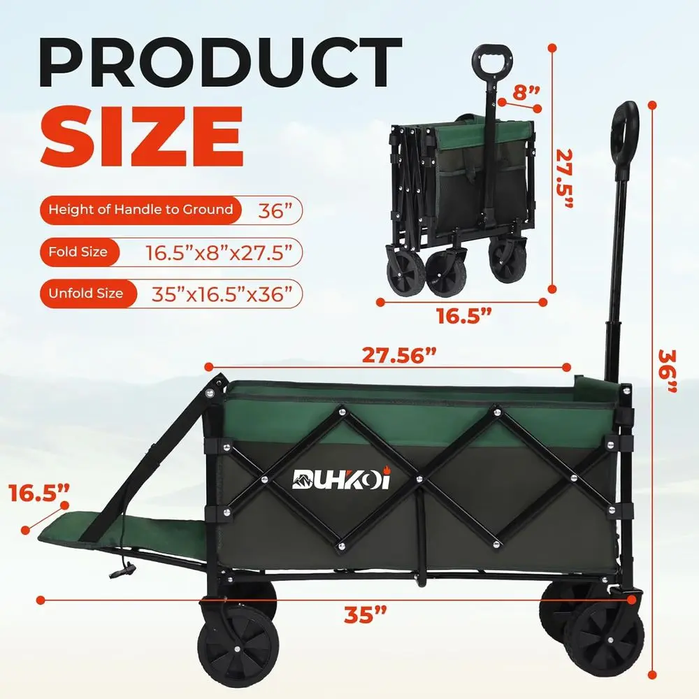 Folding Utility Cart with Wheels, 380lbs Capacity, Compact Design for Outdoors & Grocery Hauling (Army Green)