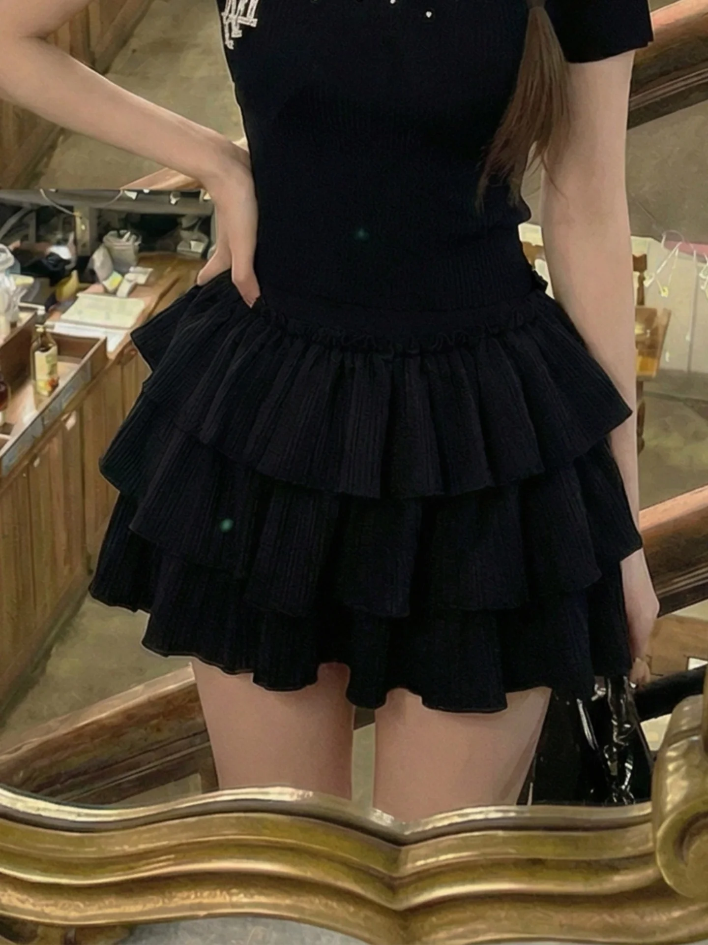 High Waist Lace Trim White Cake Style Half Skirt Women's plus Size Autumn Short Puffy Skirt Slimming Blouse Korean Style