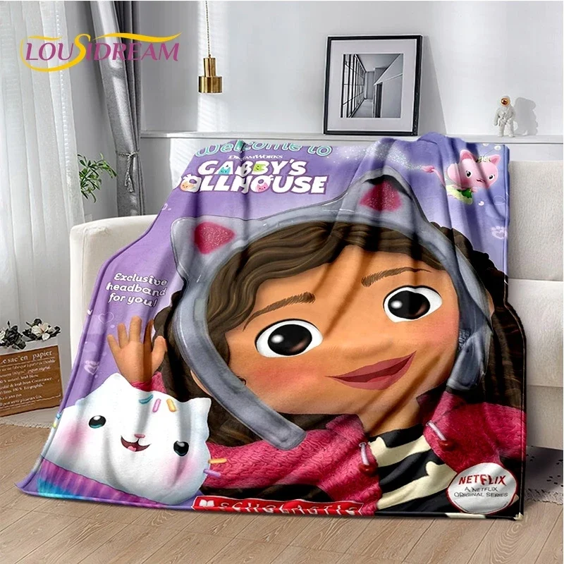 Cartoon Cute Gabbys Dollhouse Girl Soft Flannel Blanket for Bed Bedroom Sofa Picnic,Throw Blanket Children Outdoors Leisure Gift