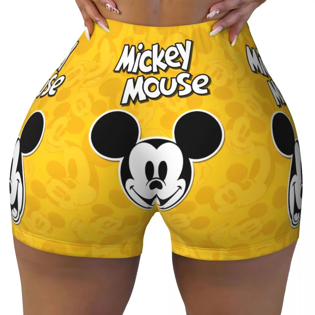 Women Yoga Tight Shorts Mickey Mouse Face Shorts Workout Scrunch Pants Tights