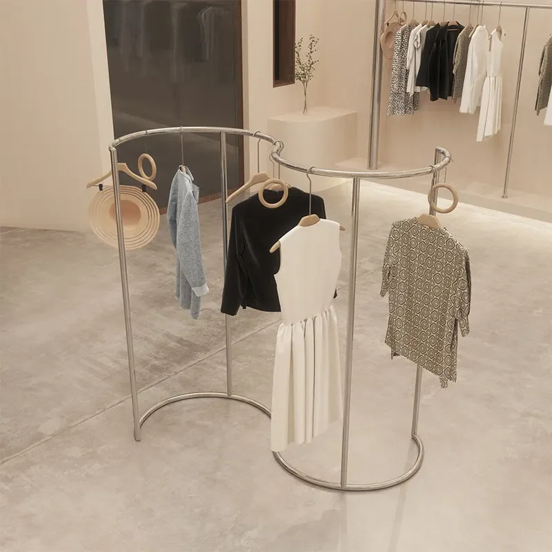New clothing store floor-to-ceiling stainless steel curved display rack hanging hanger modeling clothing display props hanging