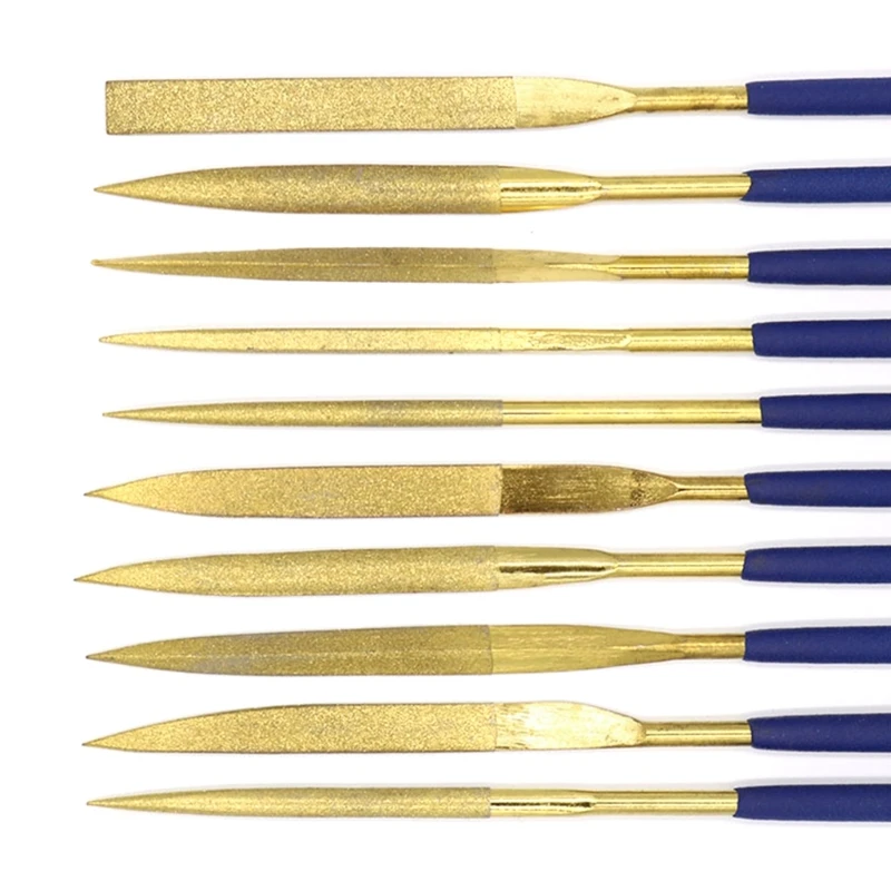 Jeu limes à aiguilles diamantées professionnelles, 10 pièces, avec revêtement en titane, avec poignée en caoutchouc souple,