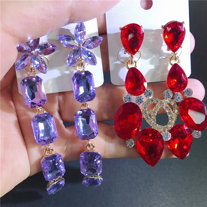 10/20Piars/Lot Colorful Glass Rhinestone Long Dangle Stud Earrings For Women Water Drop Shaped Jewelry Accessories Party Gifts