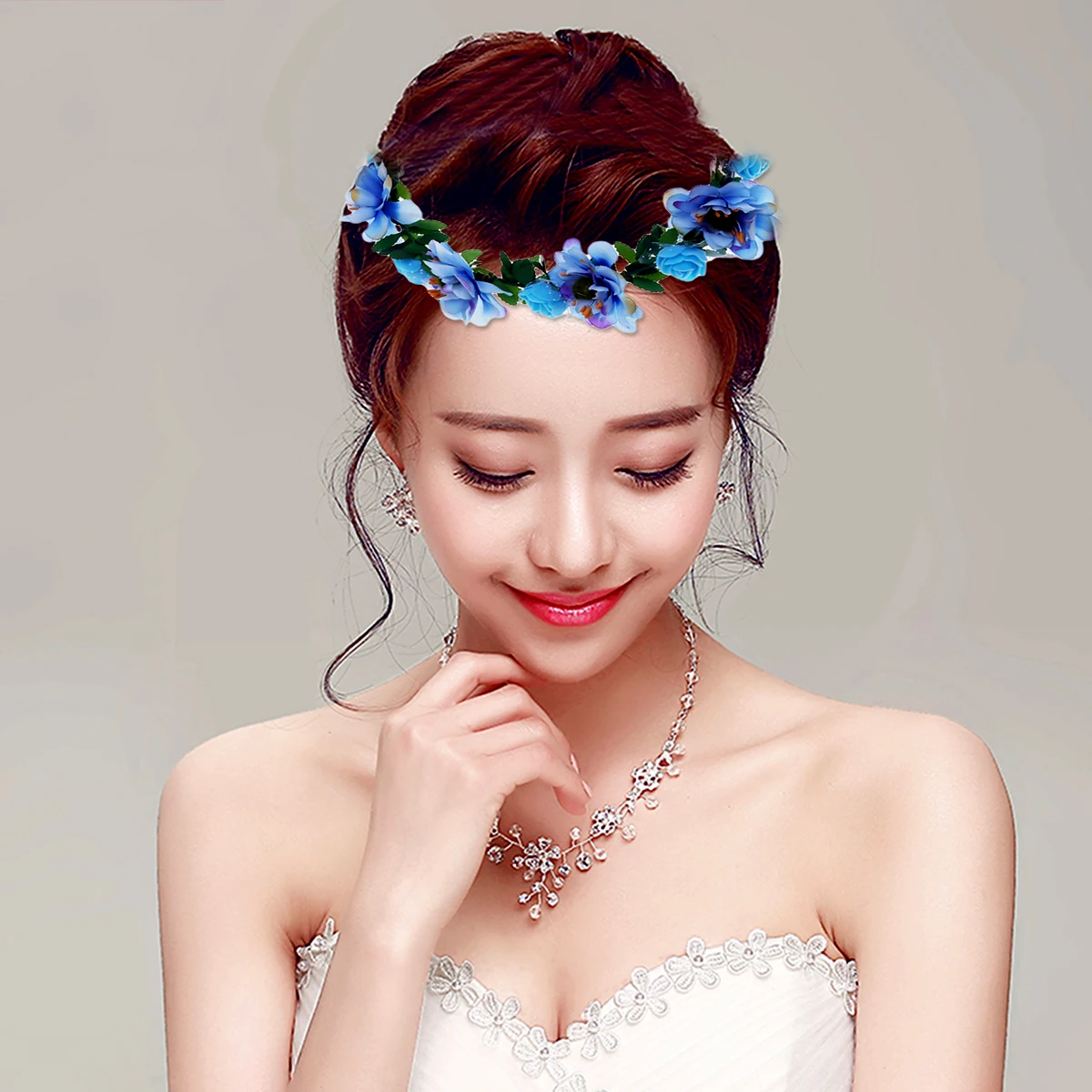 

Artificial Flower Hair Band Forehead Headpiece Beach Wreath Sky Blue European American Style Wedding Party Prom Accessories