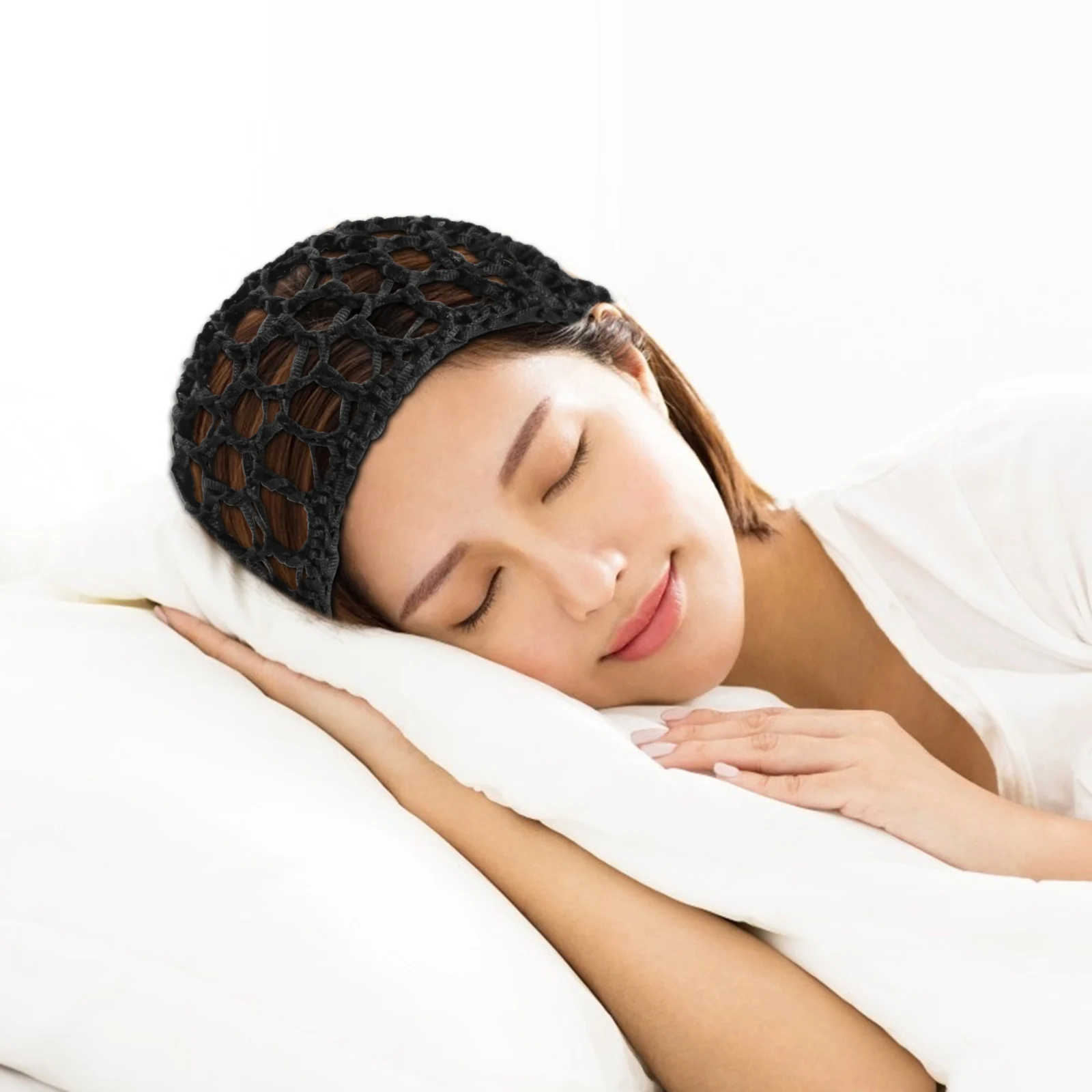 

4pcs Black Mesh Crochet Hair Net Women Sleep Hat Breathable Comfortable Lightweight Foldable Travel Accessories