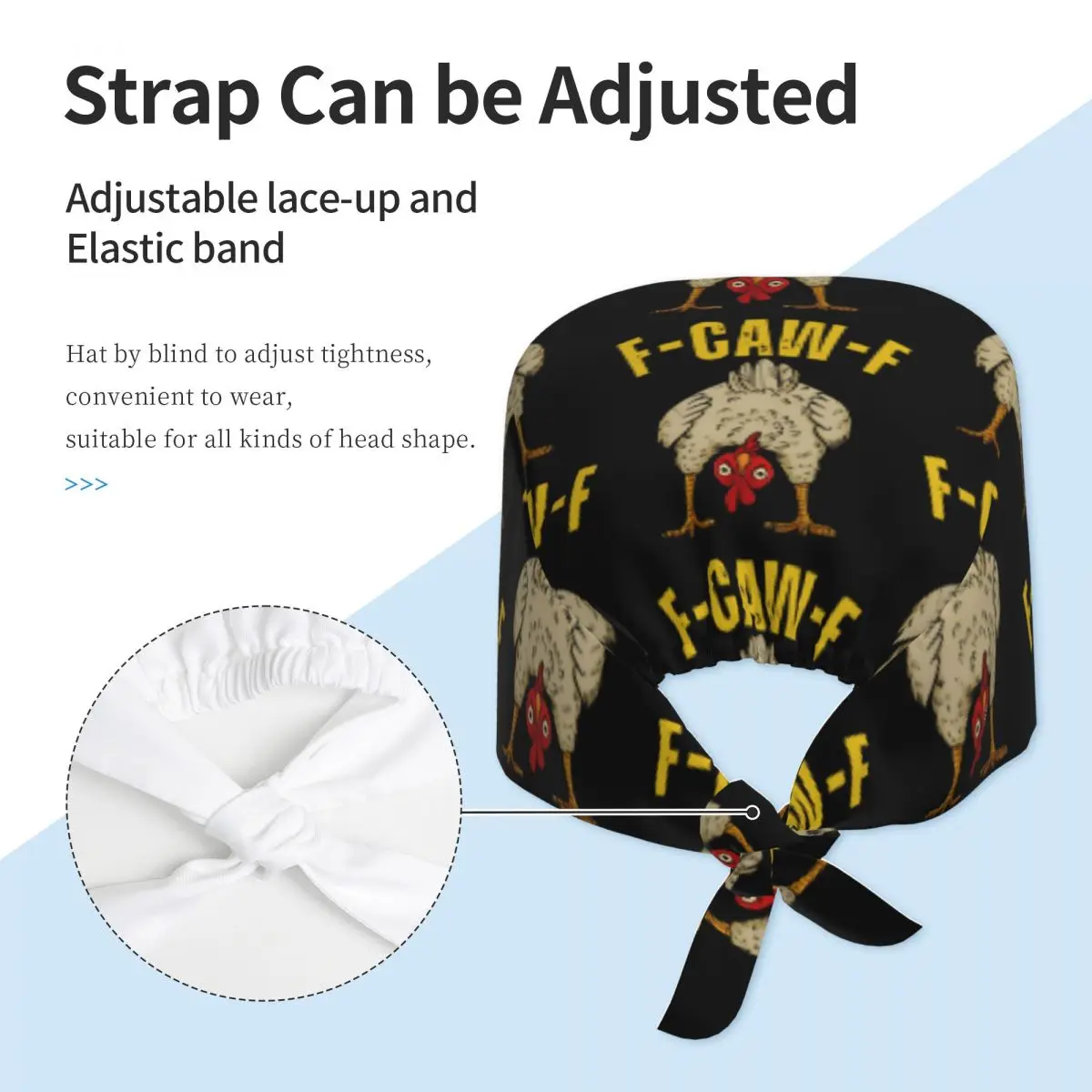 작업용 스크럽 모자 F 카우 F 치킨 간호사 모자 남녀 스타일리시 의료용 모자 부드럽고 편안한 밴드 타이백 작업용 캡