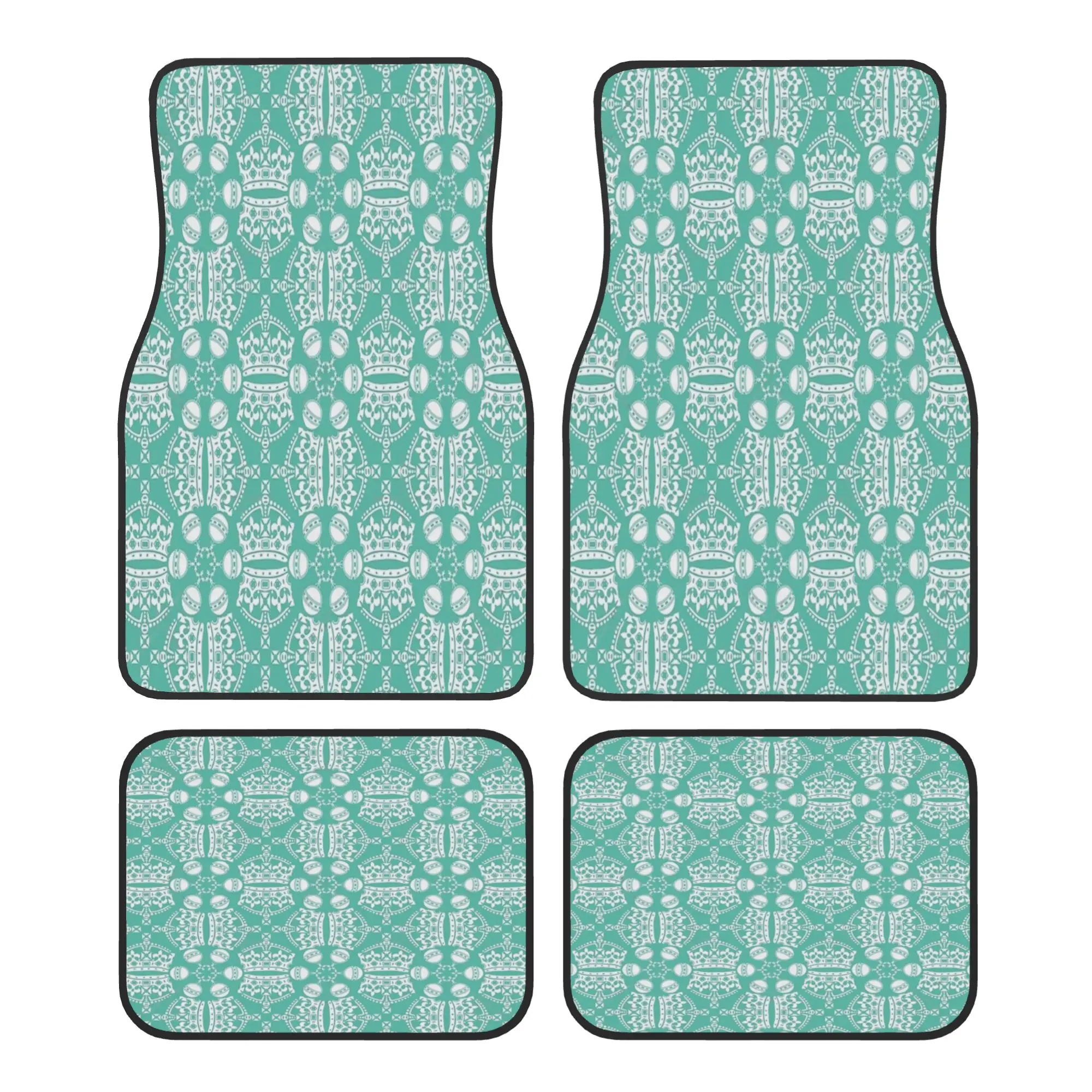4pcs Jubilee Crown & Sovereign Orb Pattern Car Floor Mats - Durable Polyester Fiber, Fit For All Vehicles, Playful Design With W 3