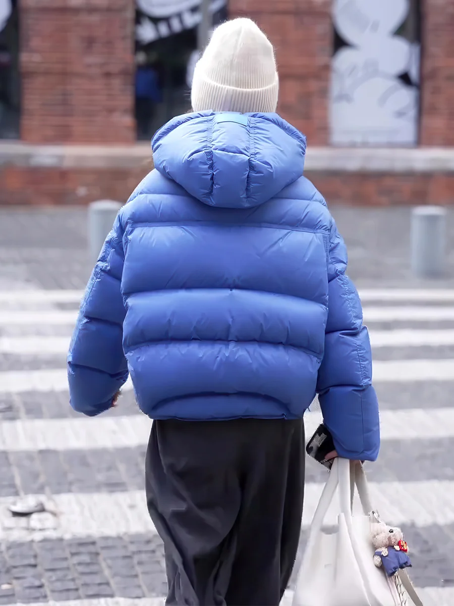 Or Puffer Jaet Abrigo informal con capucha para mujer, plumón de pan blanco, ropa de abrigo cálida, abrigo de ocio Ci azul