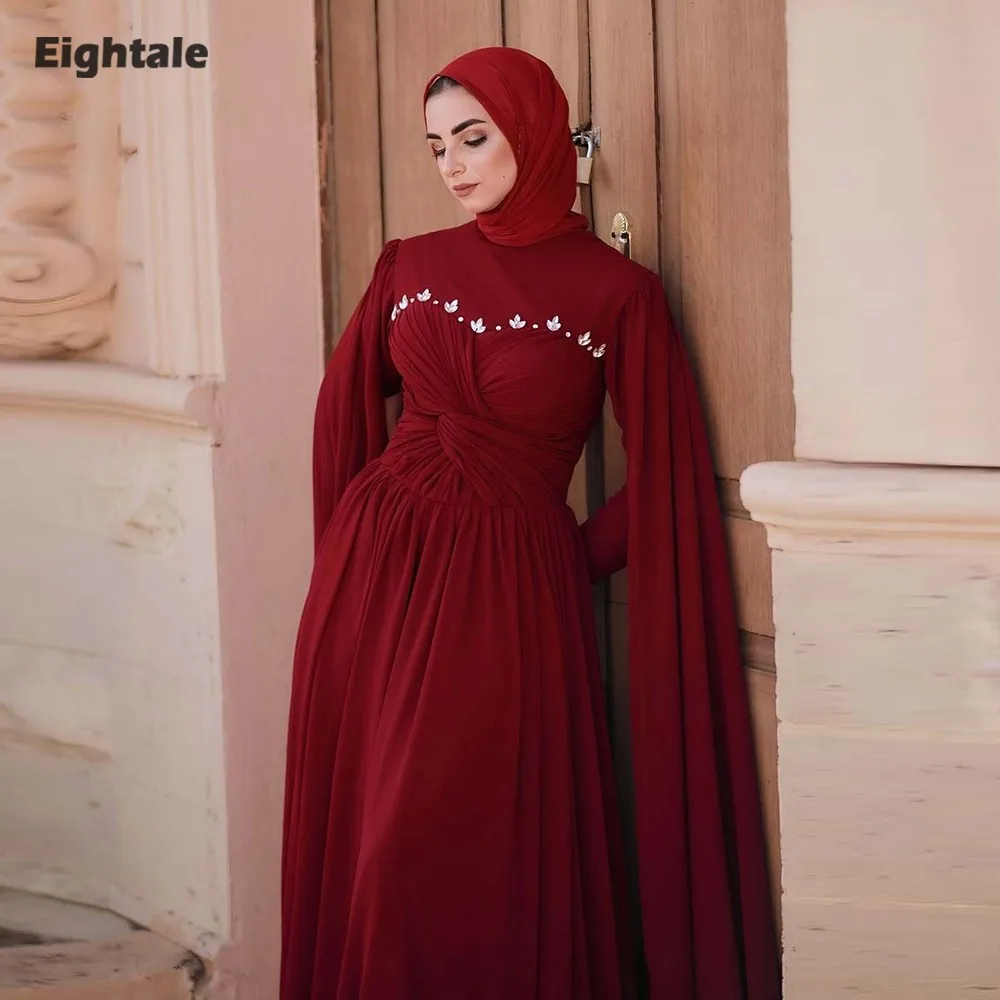 

Eightale Arabic Evening Dress O-Neck Lace Long Sleeves Black Prom Gown Muslim Customized Wedding Party Dress Mermaid