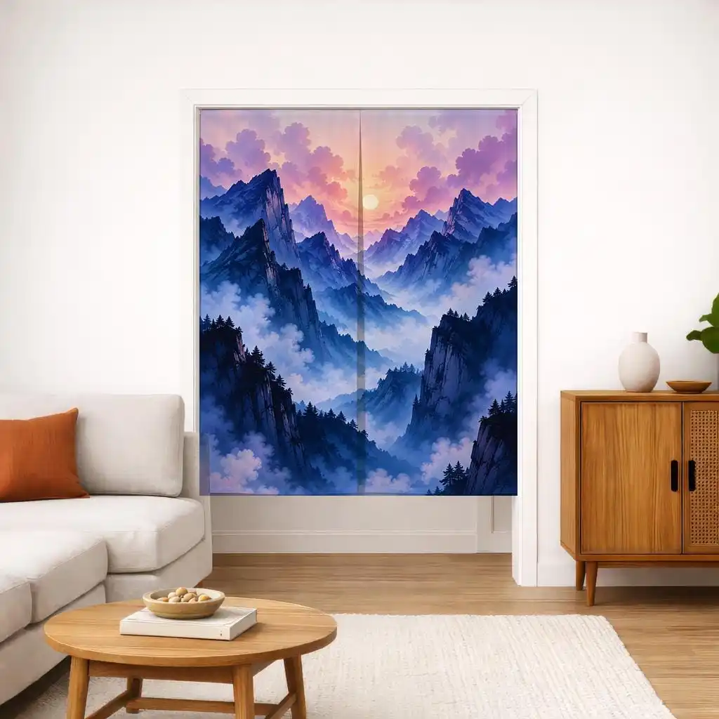 Stunning Mountain Sunrise Curtain Room Divider Waterproof Decorative Fabric for Home Interior Design