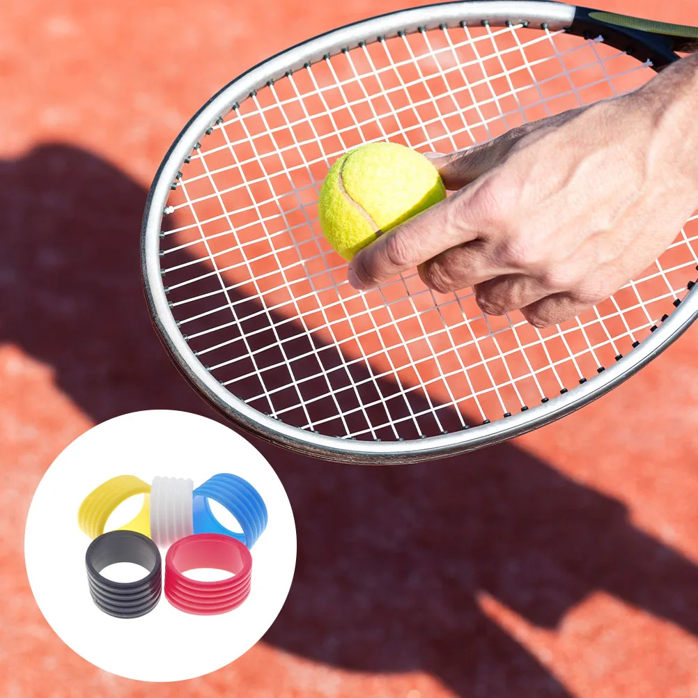 

5Pcs Racket Rings Silicone Elastic Overgrip Protectors Compact Anti-Slip Reusable Bands for Tennis Badminton Squash Outdoor
