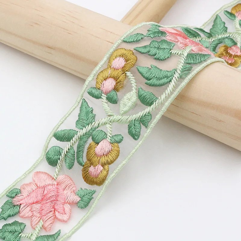 3 Yards 48MM~57MM Organsha Embroidery Flowers Lace Ribbon