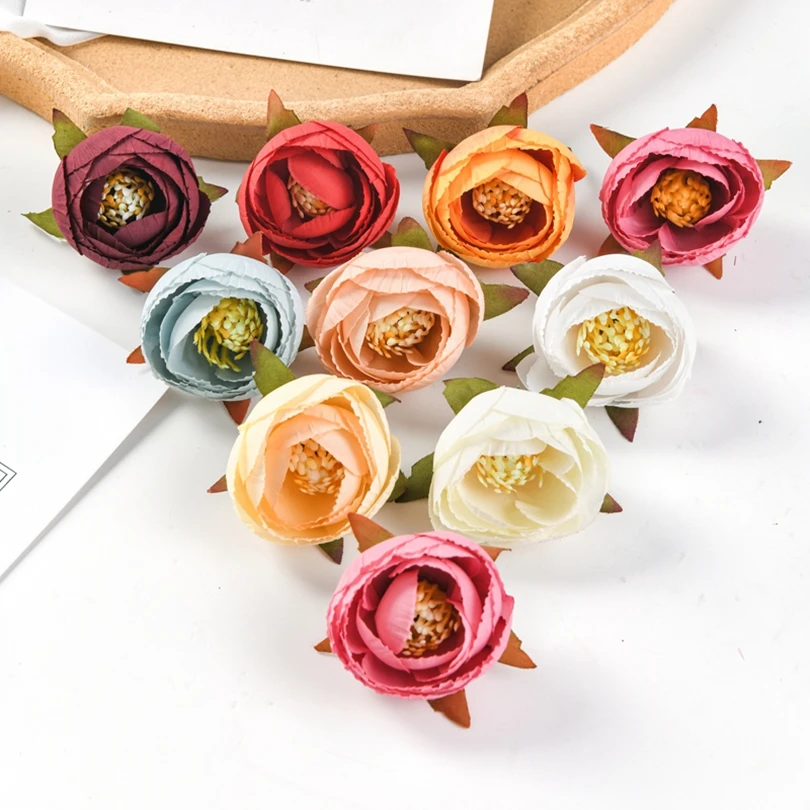 

100Pcs Artificial Flower Silk Peony Head Scrapbook Family Christmas Party Decoration Wedding Bouquet Background Wall Accessories