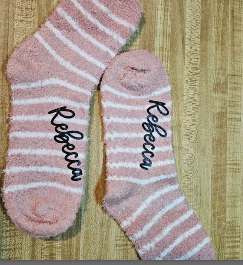 Personalized Customized Fuzzy Socks  Bridal Party Overnight Gift Ideas Nightwear Party Matching Striped Socks Comfortable Socks