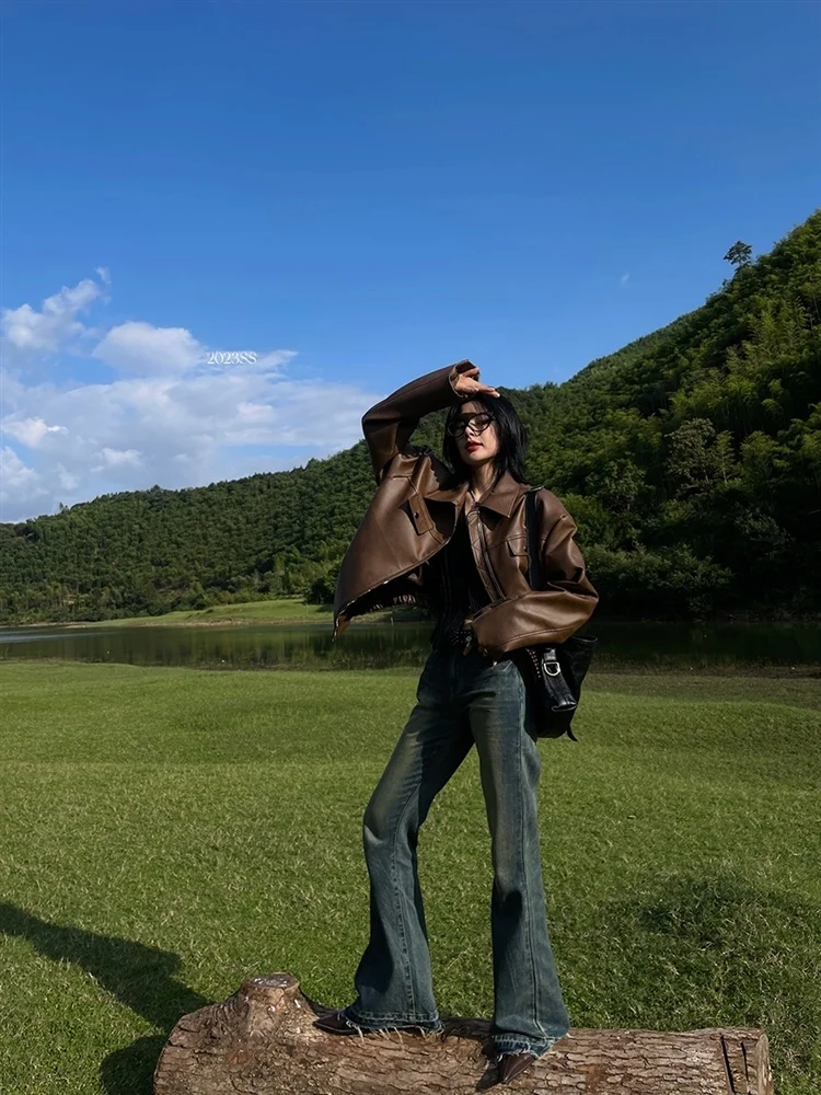 

Модные джинсы-клеш из денима с эффектом похудения, винтажные цветные длинные брюки для азиатских и калифорнийских женщин, премиум-одежда