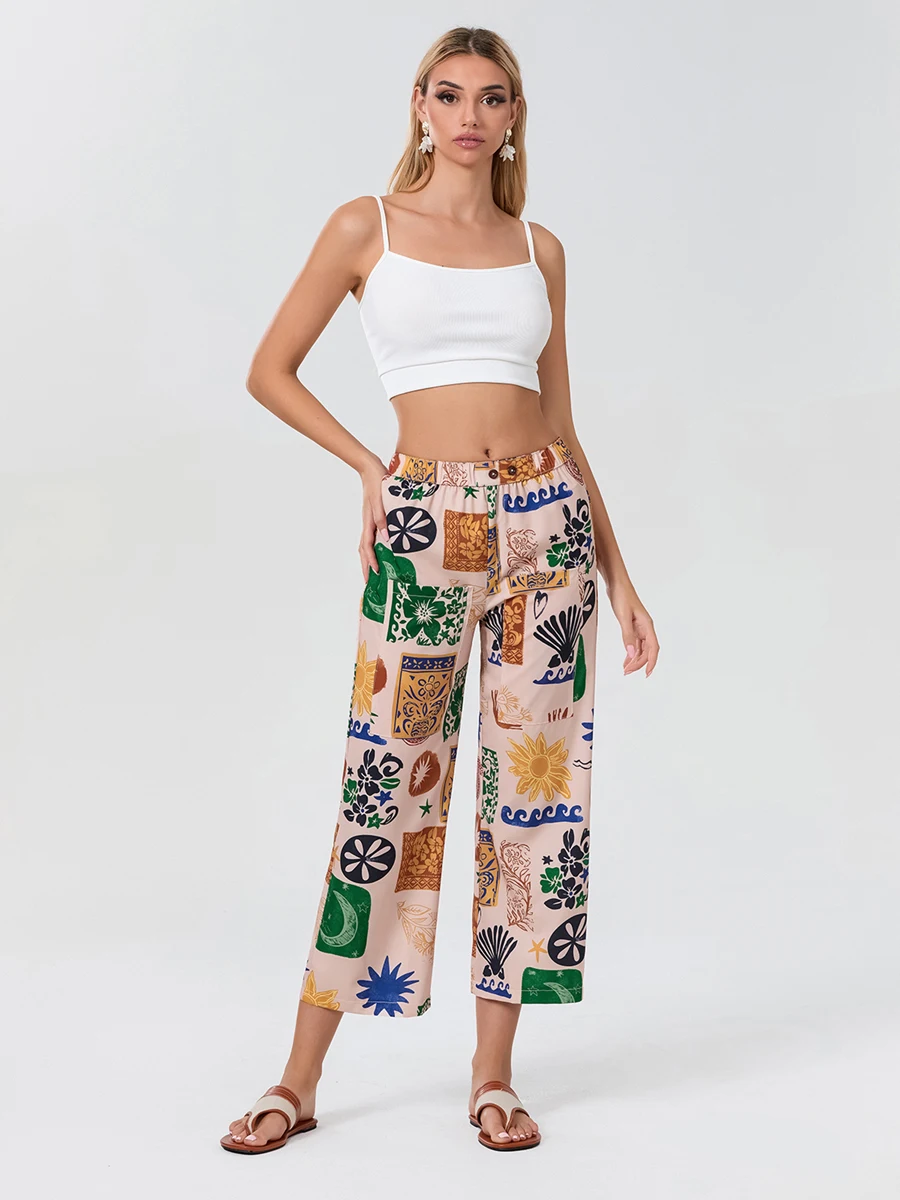 Women High Waist Palazzo Pants Retro Floral Print Wide Leg Trousers for Chic and Stylish Everyday Wear