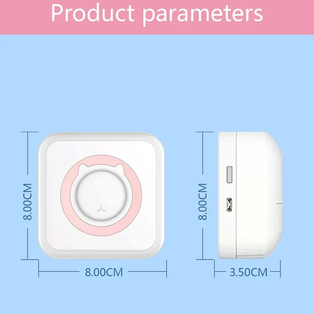 Mini Portable Label Printer Bluetooth Wireless Printing Inkless Self-adhesive Compatible with Android IOS 200dpi