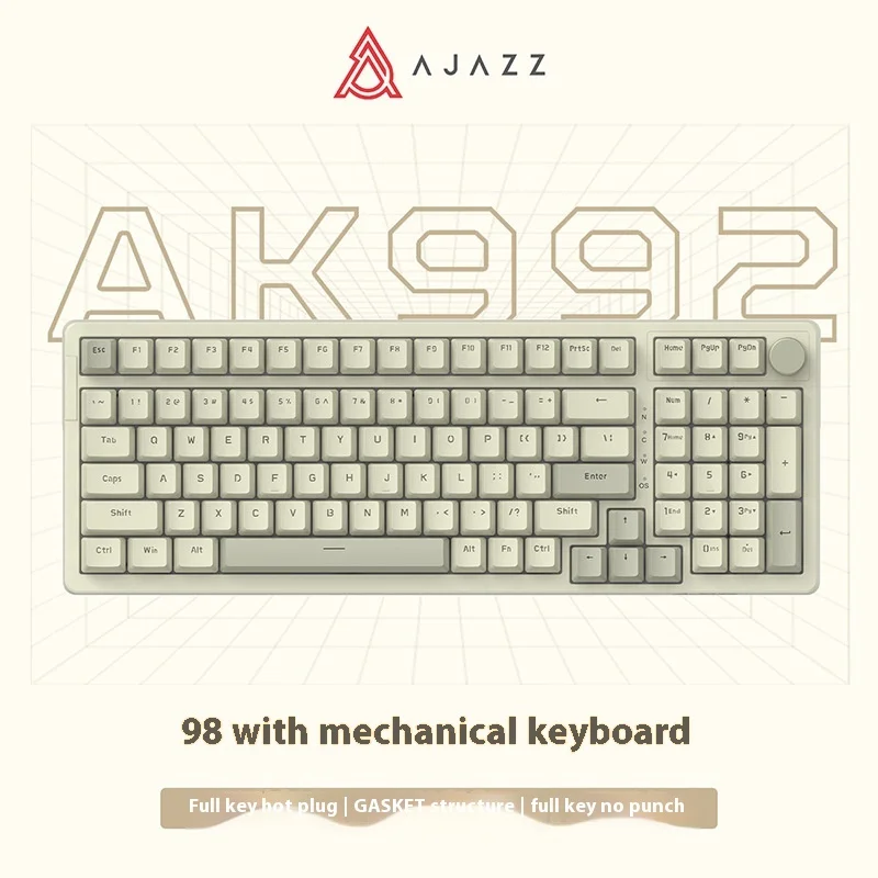 AJAZZ AK992 Full Keyboard No Punch Hot Swap Single Optical 98 GASKET Structure Wired USB Laptop Desktop Mechanical Keyboard