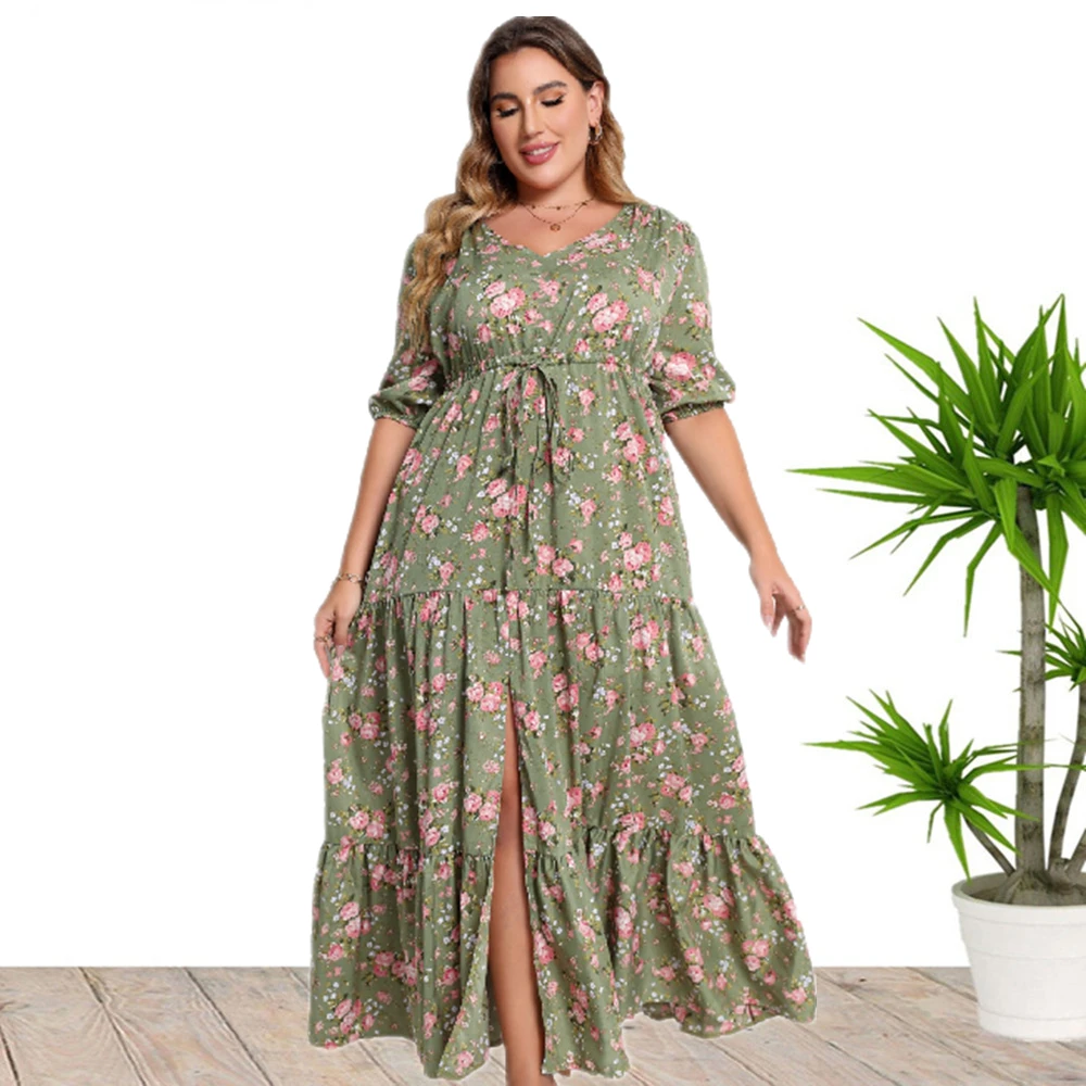 2023 Summer New Hot Sale European And American Style Plus Size Bohemia Printed Loose Dress For Women