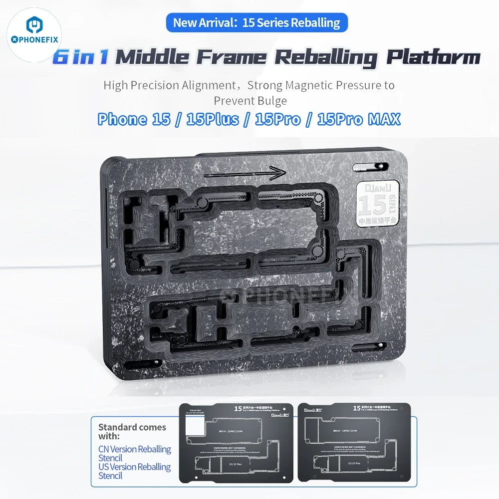 QianLi Motherboard Middle Frame Reballing Fixture Platform with BGA Stencil for IPhone 11-16 ProMax Motherboard Repair