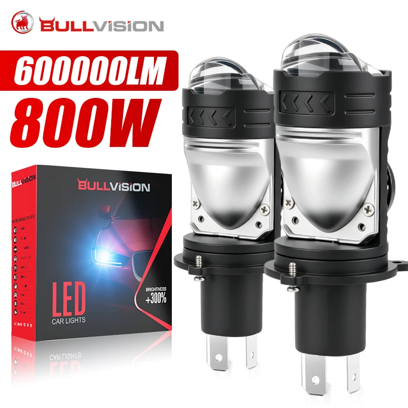 

Bullvision 1x Projector H4 9003/HB2 Lens LED Car Headlight Bulb CANBUS 600000LM Turbo Bulb H4 High Low Beam Wireless Auto Bulb