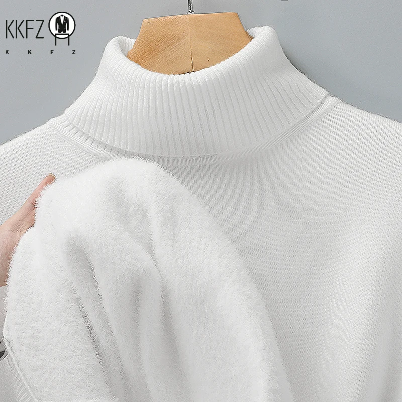 

Мужской приталенный свитер с высоким воротником и длинными рукавами, антипиллинг, высококачественный вязаный однотонный пуловер, модная мужская одежда