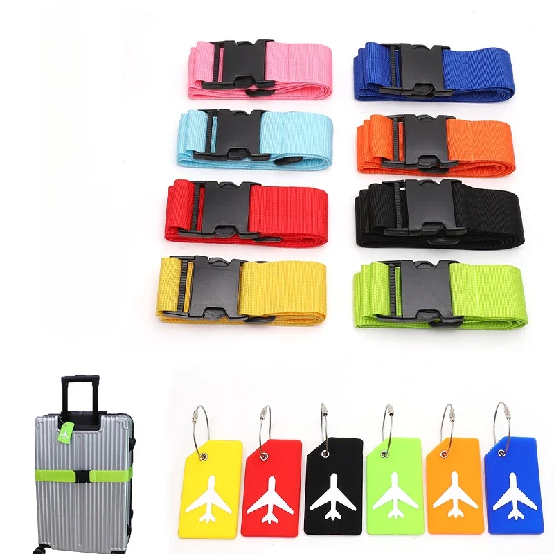 Multiple Color Adjustable Suitcase Belts Luggage Strap Tags Set Suitcase Packing Strap Binding Belt with Tag Luggage Accessories