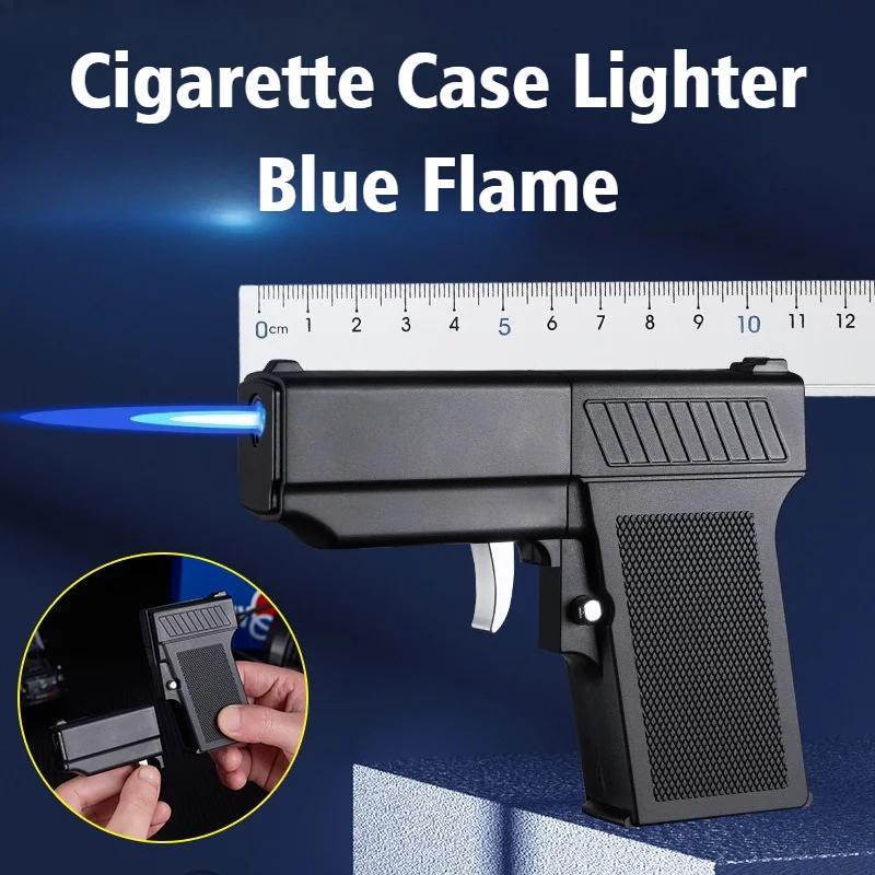 

Pistol Split Cigarette Case Blue Fire Lighter Inflatable Lighter Windproof Open Flame Cigarettes Lighters & Smoking Accessories