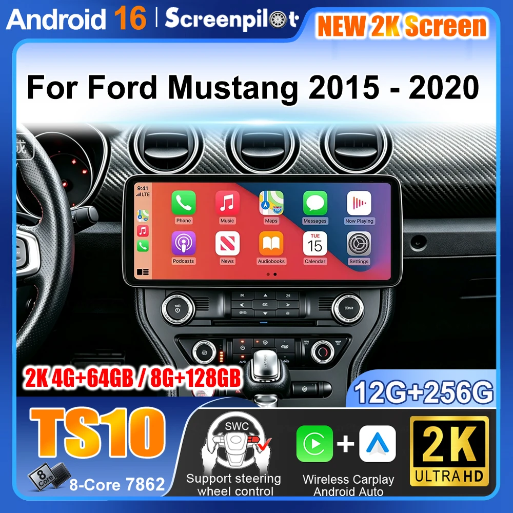 For Ford Mustang 2015 2016 2017 2018 2019 2020 Android 16 Navigation Multimidia Player 2 Din Touch Screen Wifi Bluetooth WiFi 5G