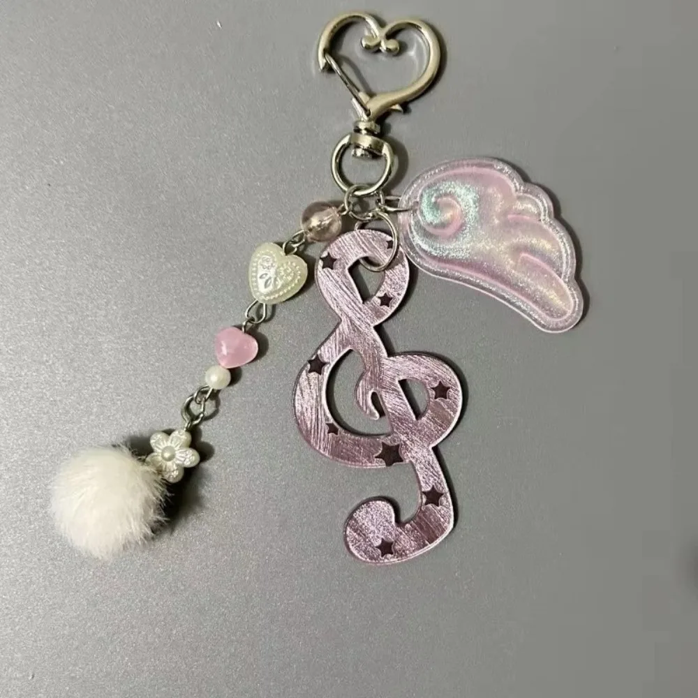 Cute Acrylic Polka Dot Stripe Keychain Cartoon Music Note Star Wings Ita Bag Charm Creative Design Key Holder Keychain Organizer