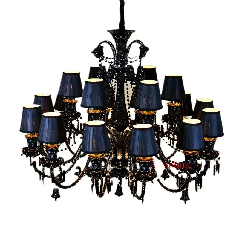 European Black Crystal Chandelier Modern Candle Style Pendant Light for Living Room Bedroom Villa Home Decor Atmosphere
