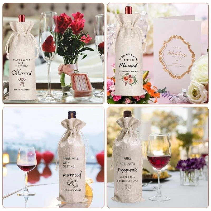  5PCS Protective Wine Bottle Cover Cotton Linen Safe Transport Decorative Bottle Sleeve For Wedding and Gift Packaging