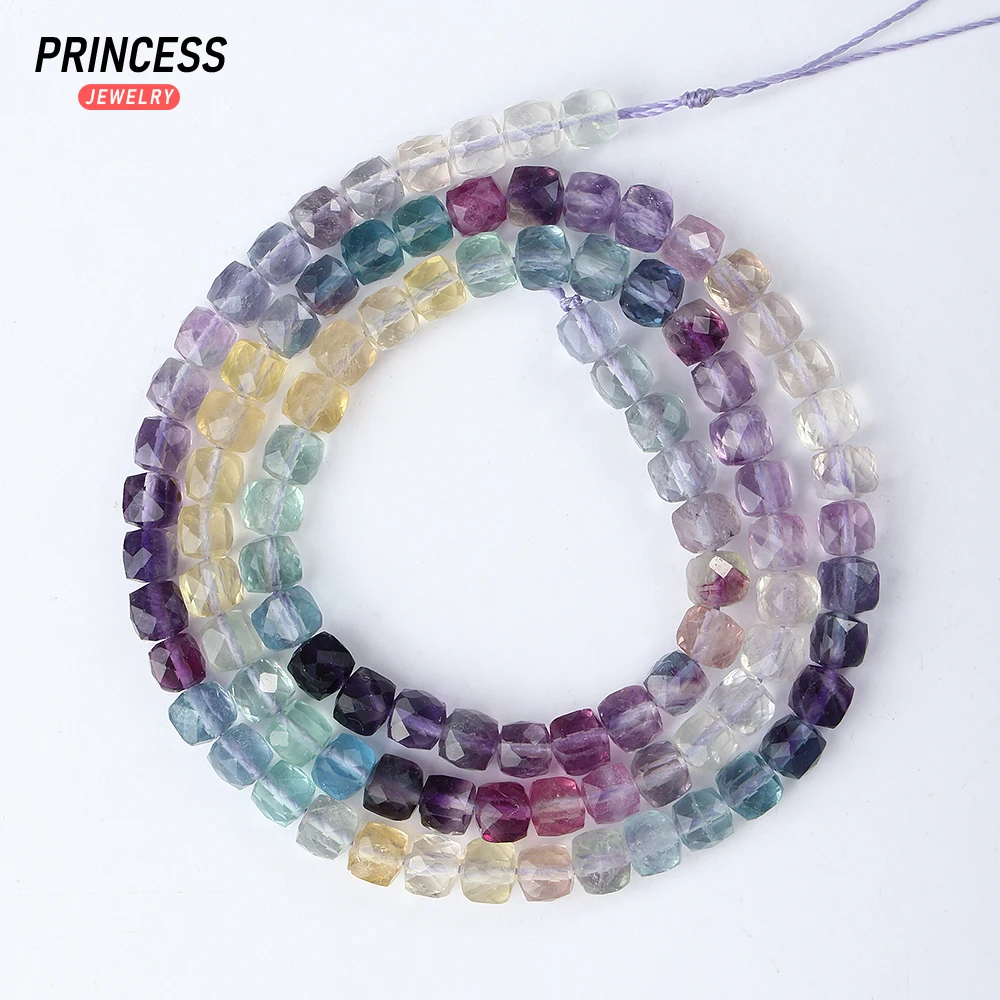 

A++ Natural 2/3/4mm Colorful Fluorite Cube Faceted Beads for Jewelry Making Bracelet Necklace DIY Accessories