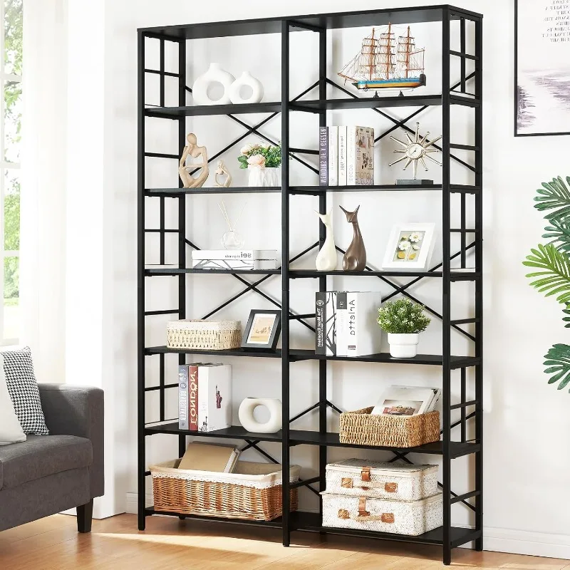 

Tall Bookshelf,84" Bookshelves and Bookcases Double Wide 7-Tier Bookshelf,Metal Open Display Shelves for Living Room Home Office