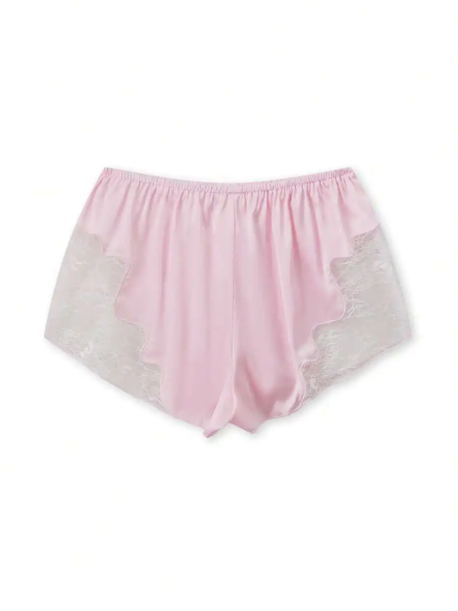 

Pink Satin Lace Trim Loose Boxer Shorts For Women Lounge Sleepwear