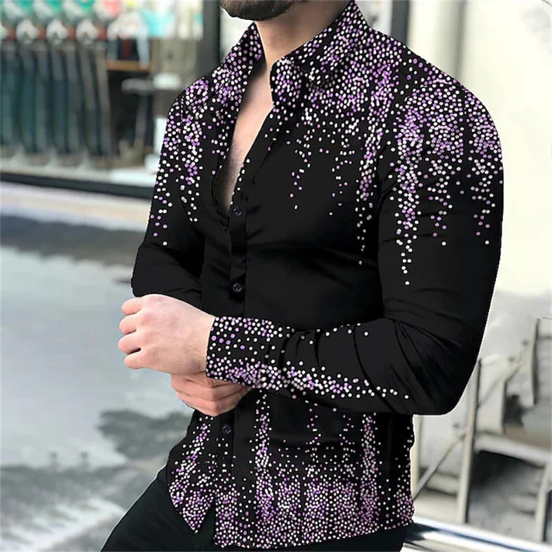 Fashion New Men\'s Shirts Gold Dots 3D Printed Single-breasted Shirts Casual Party Ball Shirts Long-sleeved Tops Men\'s Shirts Top