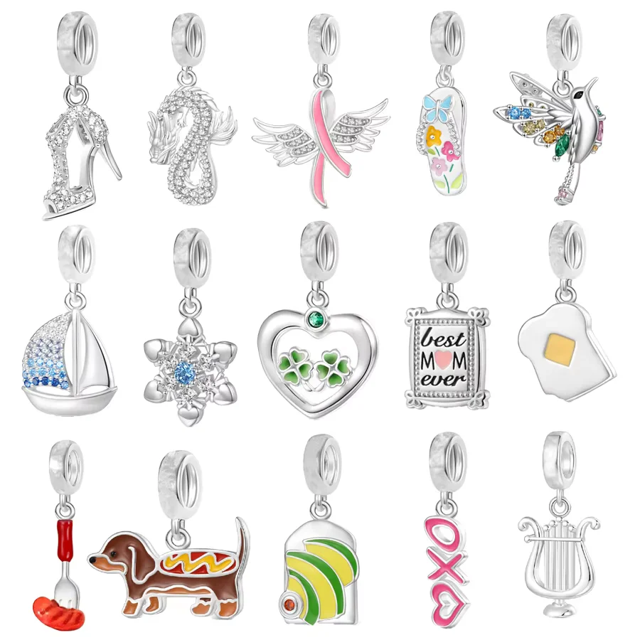 New Colourful Sparkling Dragon，Dachshund，Sailing Boat Dangle Charm Bead Fit Original Silver 925 Bracelet Jewelry Gift