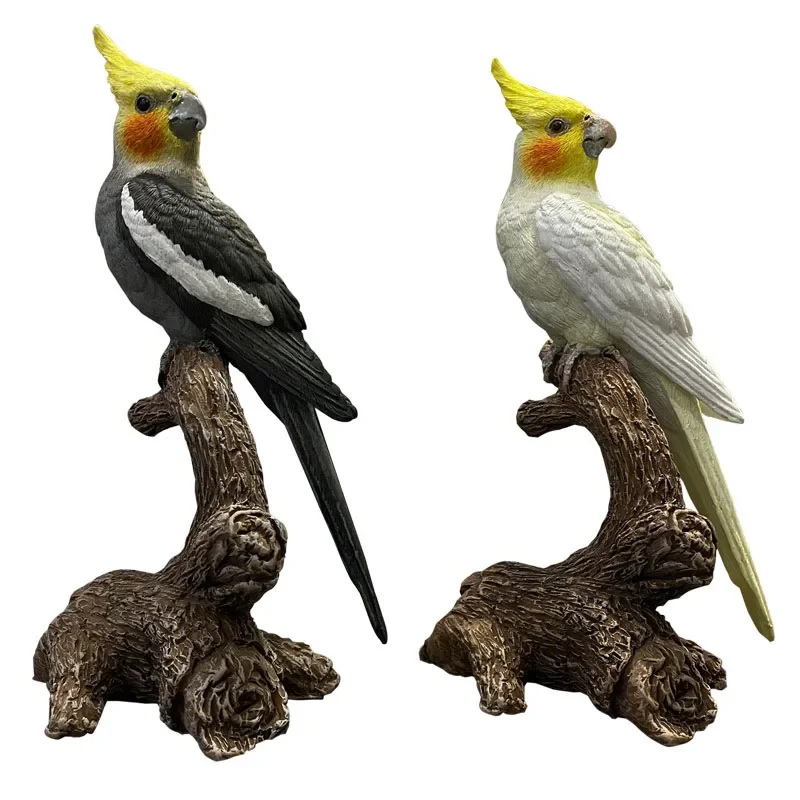 Resin Crafts Home Decor Villas Gardens Bird Figurines Nymphicus Hollandicus Sculptures Parrot Statue Animal Landing Landscapes