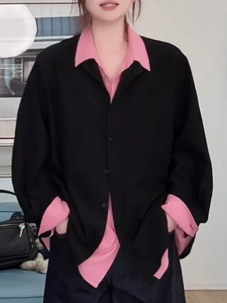 

Korean Sle Color Blo Collar irt Women plus Size Slimming Agel Personali Outerwear Top Faionable Commute Wind